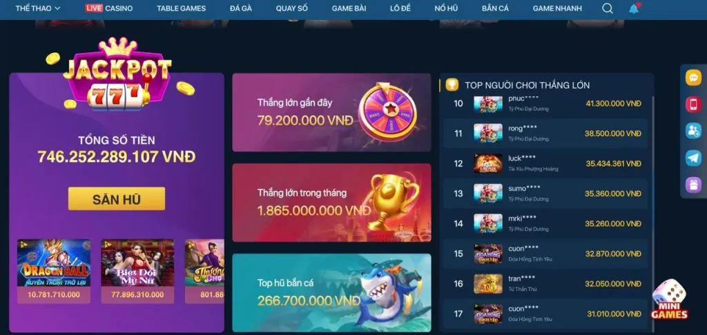 Đa dạng các trò chơi tại Won99